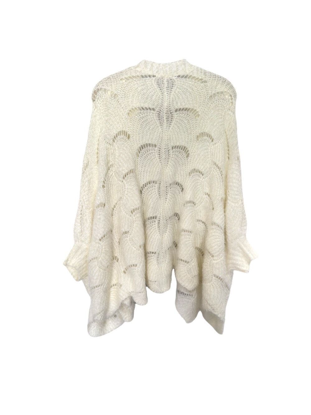 Vestique Free Spirit Cardigan Cream Soft Open Knit Sz S/M Oversized Scallop Hem - Picture 2 of 6